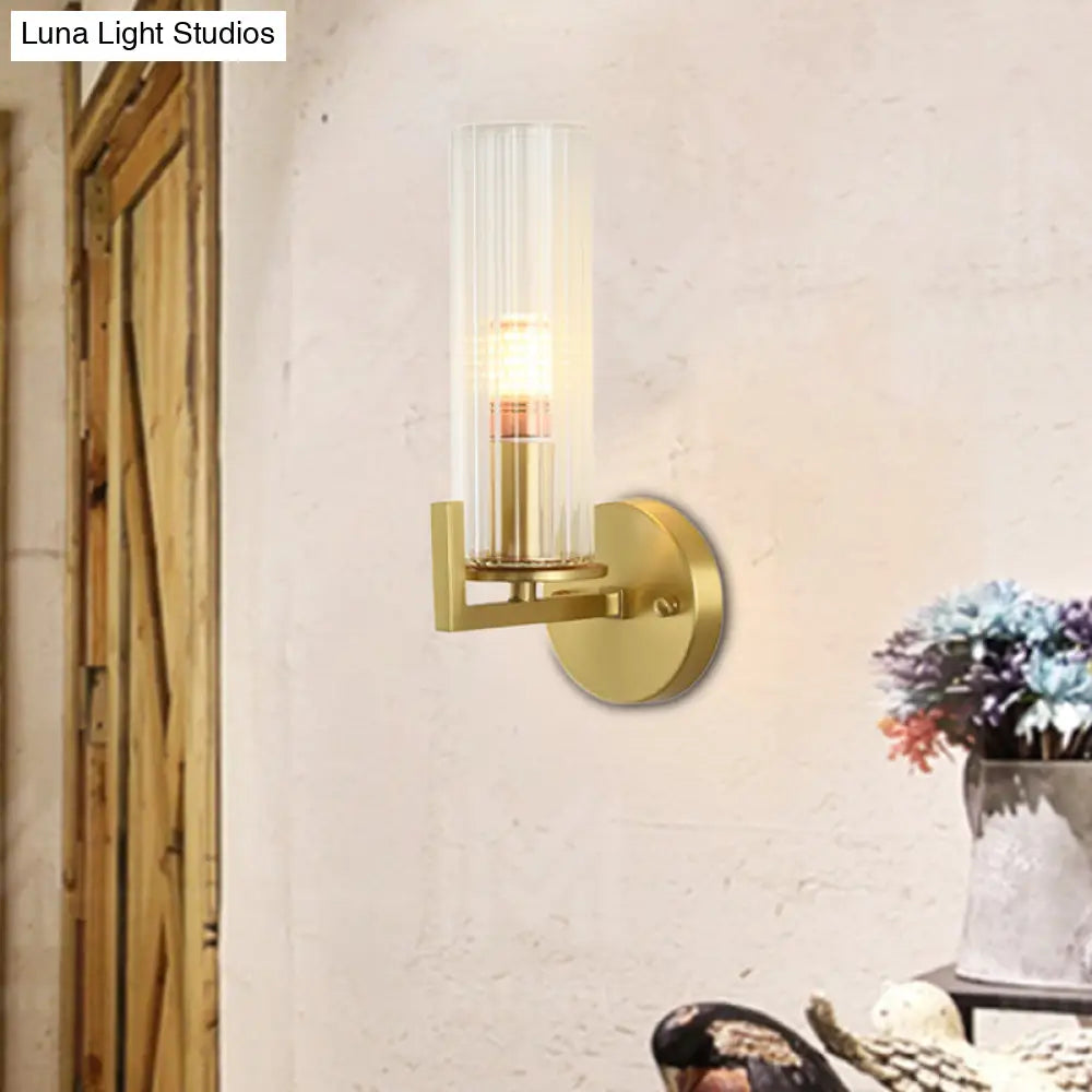 Modern Crystal Wall Sconce With Brass Finish - 1 Light Fixture For Bedroom