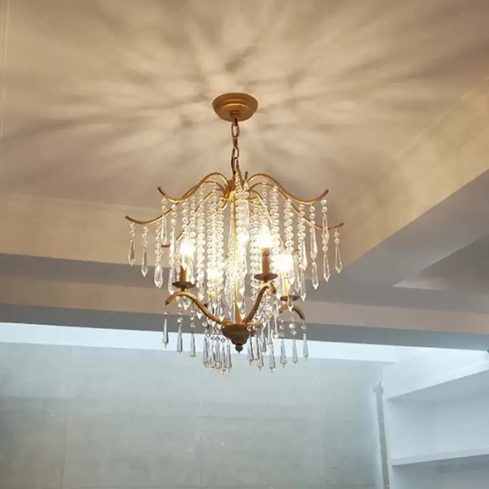 Modern Crystal Waterfall Chandelier - Brass Ceiling Hanging Light 3/4 Bulbs 18.5’/22.5’ Wide / 22.5’