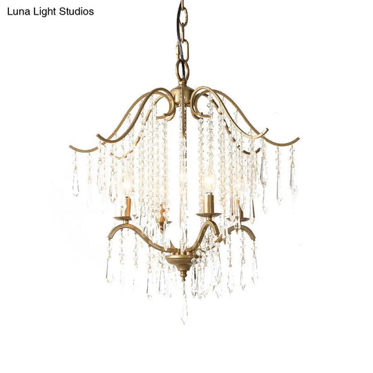 Modern Crystal Waterfall Chandelier - Brass Ceiling Hanging Light 3/4 Bulbs 18.5’/22.5’ Wide