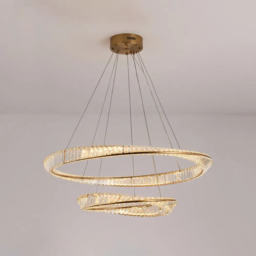 Modern Crystal Wave Chandelier Pendant For Living Room Ceiling Gold / 24+39 Natural