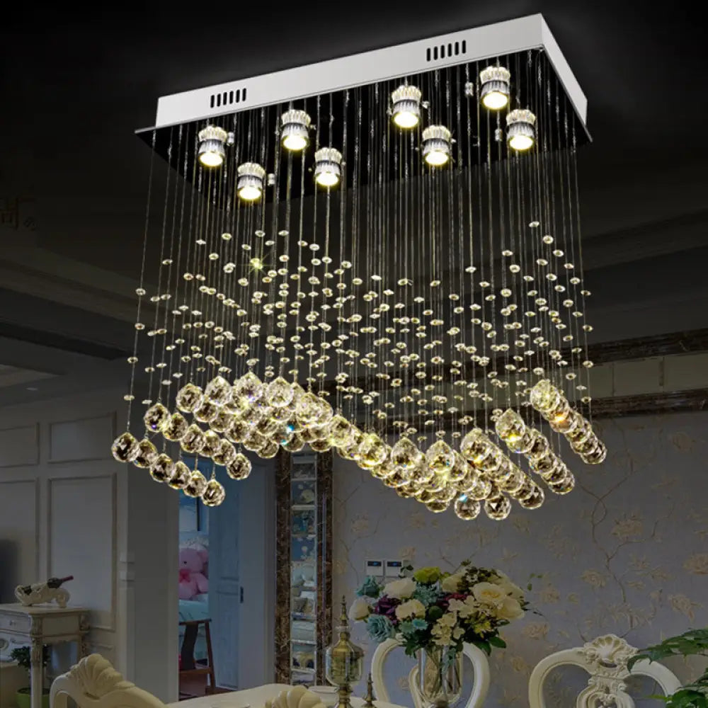 Modern Crystal Wavy Dining Room Ceiling Lamp - Flush Mount Stainless Steel Lighting Fixture (8