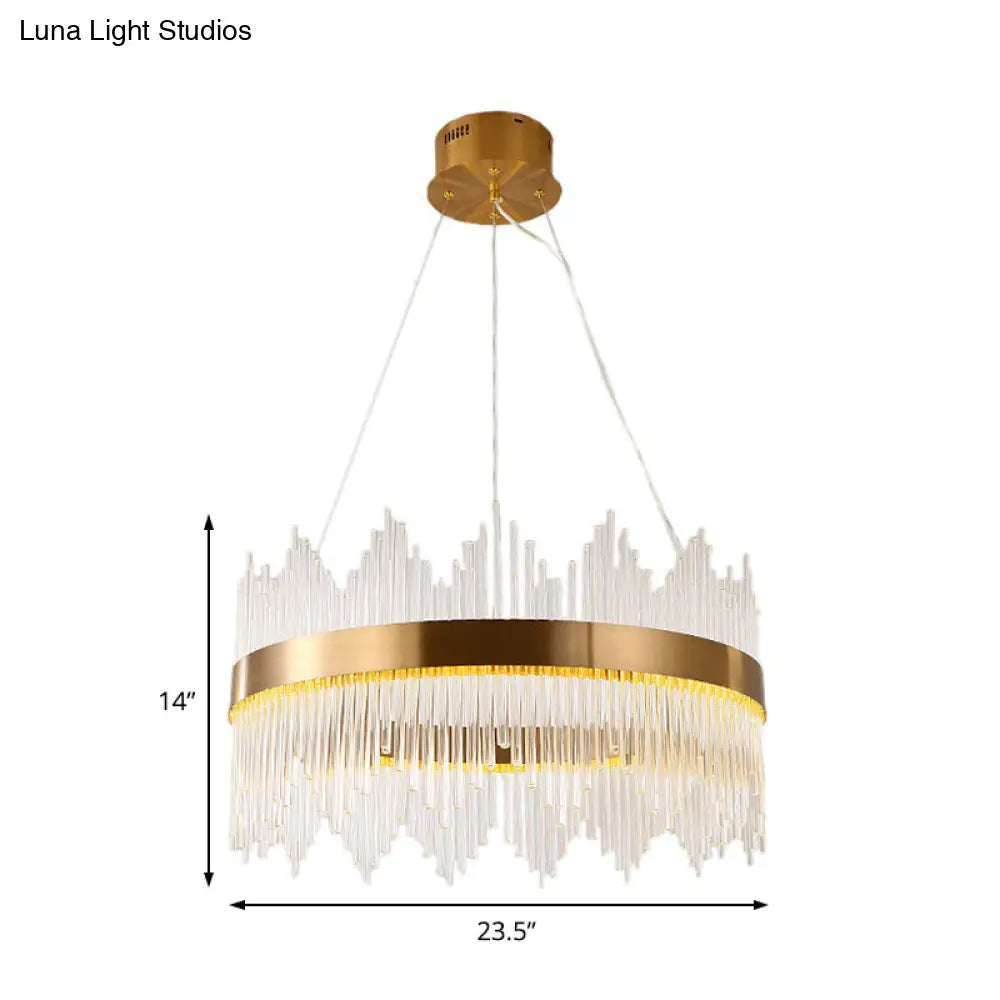 Crystal Wavy Icicle Chandelier Lamp - Adjustable 19.5/23.5 Led Gold Ceiling Light Fixture