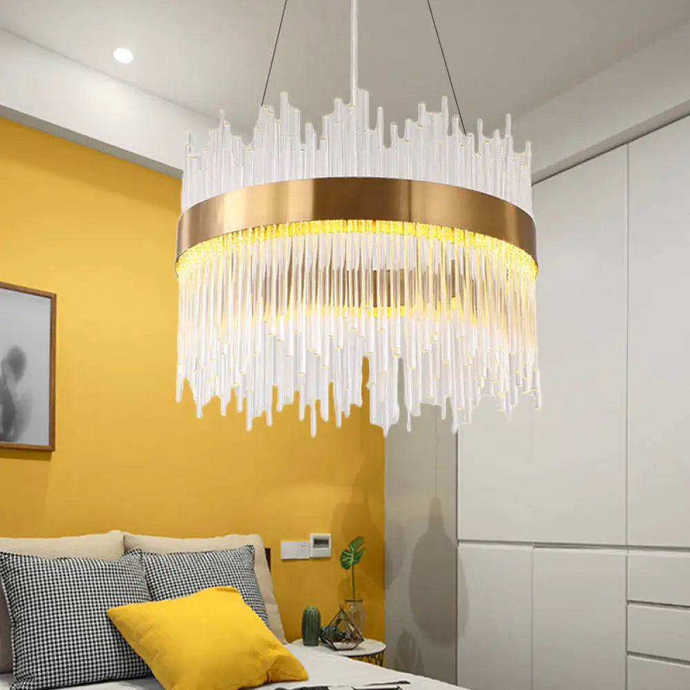 Modern Crystal Wavy Icicle Chandelier Lamp - Adjustable Length Led Gold Ceiling Light Fixture