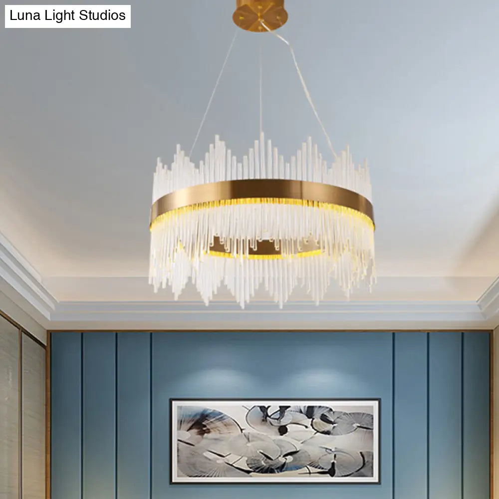 Crystal Wavy Icicle Chandelier Lamp - Adjustable 19.5/23.5 Led Gold Ceiling Light Fixture / 23.5