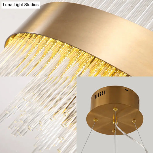 Modern Crystal Wavy Icicle Chandelier Lamp - Adjustable Length Led Gold Ceiling Light Fixture