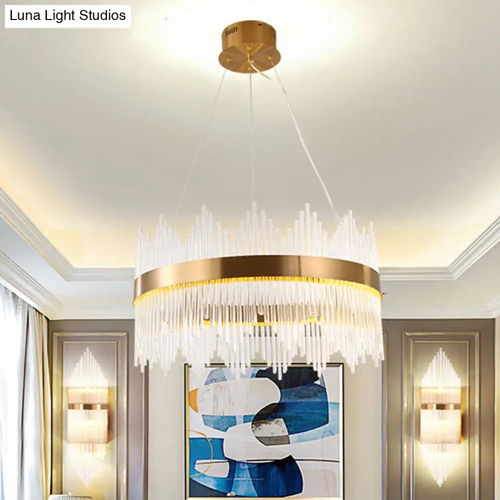 Modern Crystal Wavy Icicle Chandelier Lamp - Adjustable Length Led Gold Ceiling Light Fixture