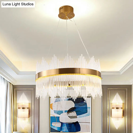 Modern Crystal Wavy Icicle Chandelier Lamp - Adjustable Length Led Gold Ceiling Light Fixture