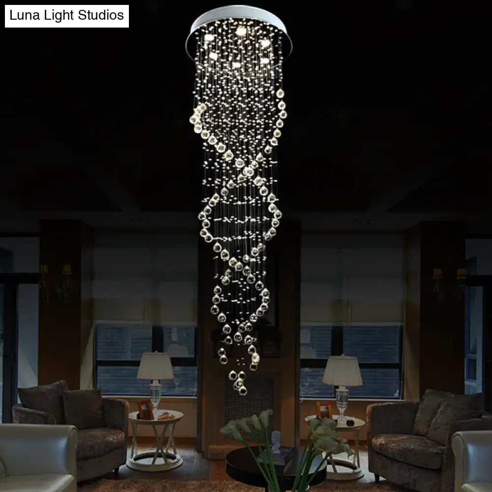 White Led Cluster Pendant Light - Modern Spiral Waterfall Design With 6 Heads Hanging Ceiling Lamp