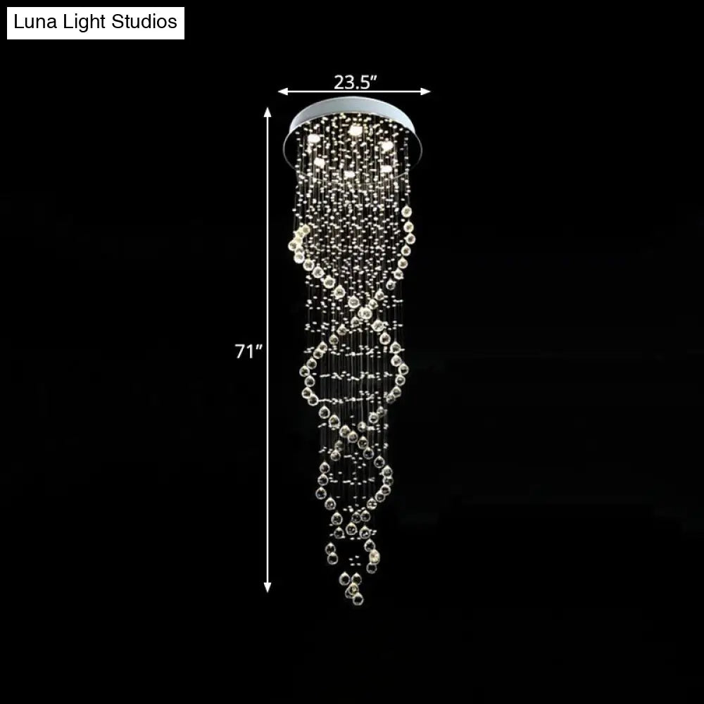 Modern Crystal White Led Pendant Light With Spiral Waterfall Design - 6 Heads