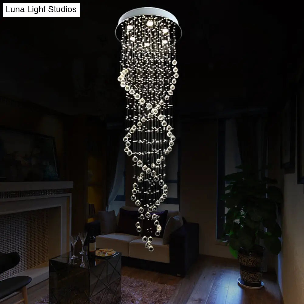 White Led Cluster Pendant Light - Modern Spiral Waterfall Design With 6 Heads Hanging Ceiling Lamp