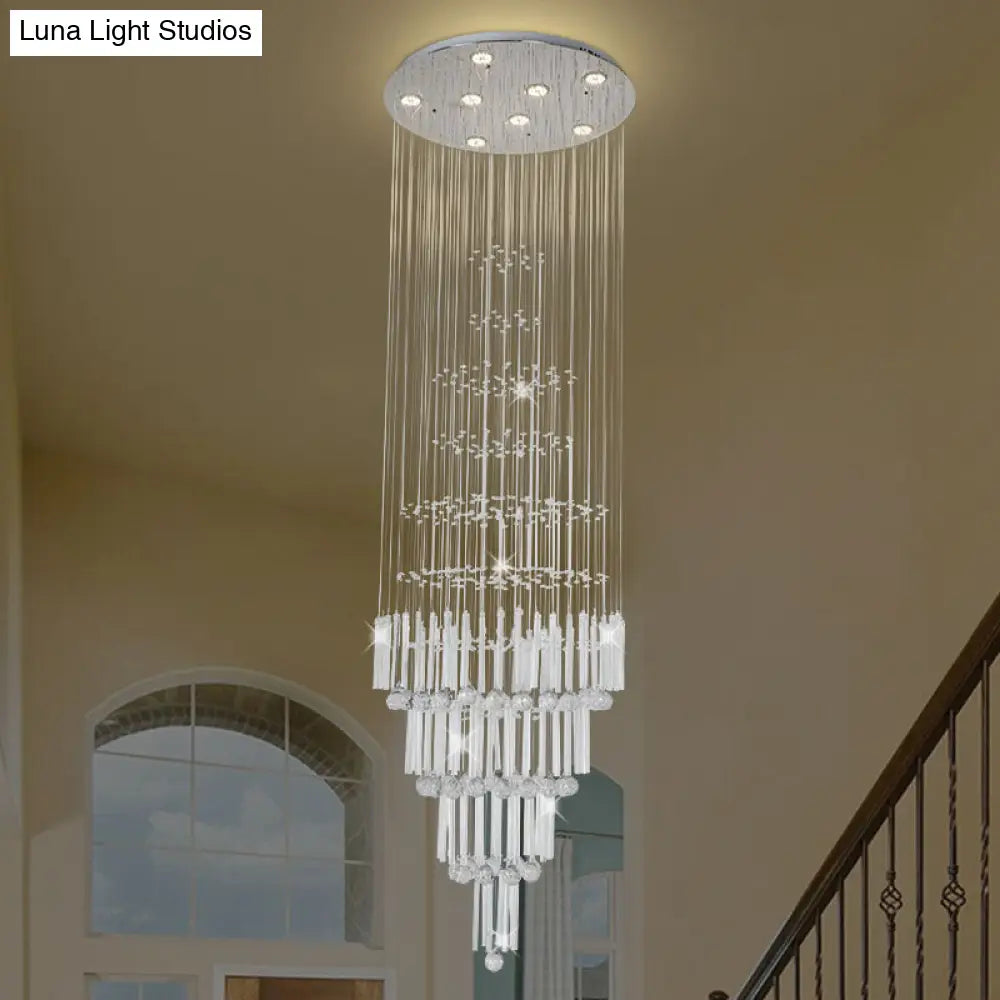 Modern Led Crystal White Cluster Pendant Light With 8-Light Orbs And Rods