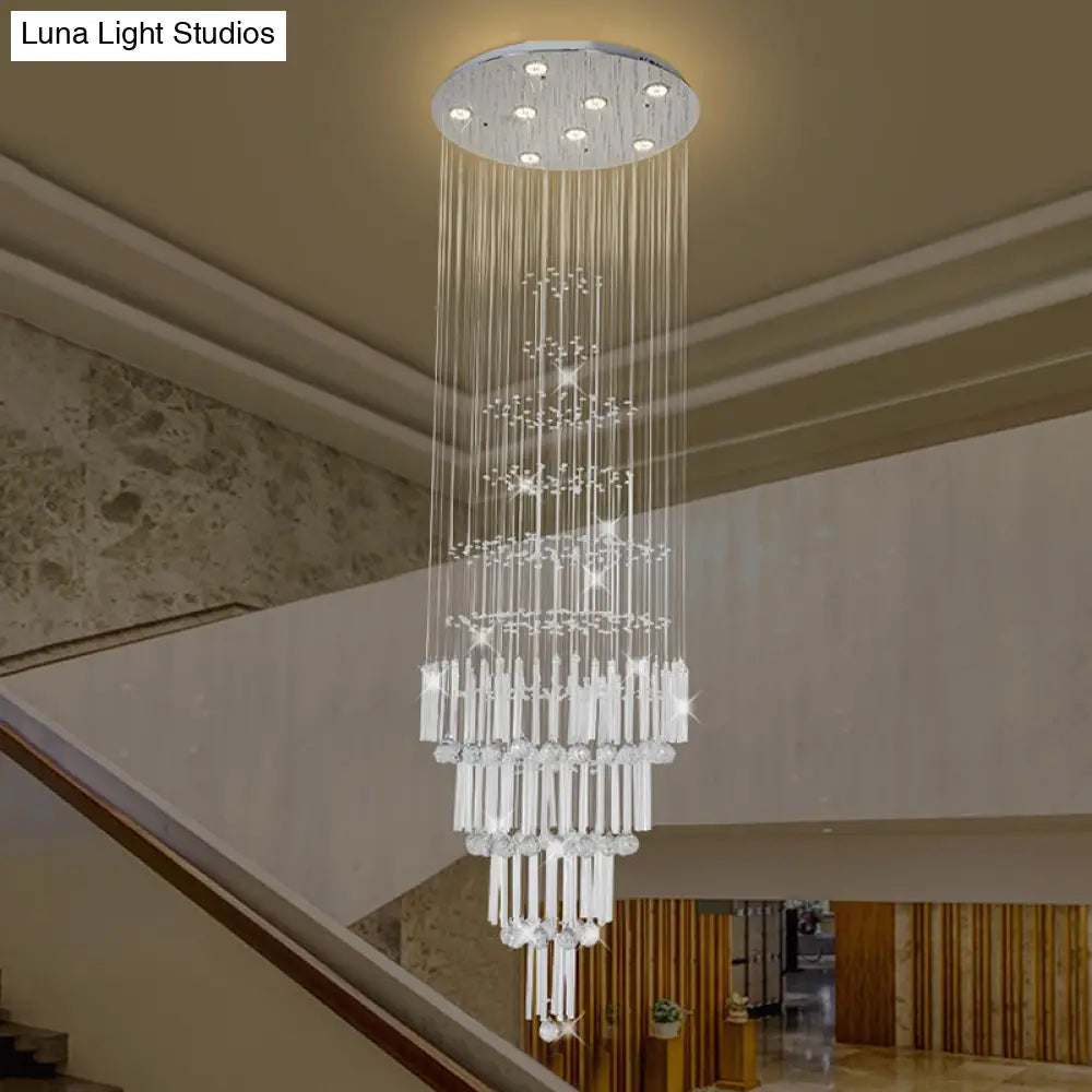 Modern Crystal White Pendant Light With Led Cluster Orbs And Rods - 8-Light Hanging Ceiling Lamp