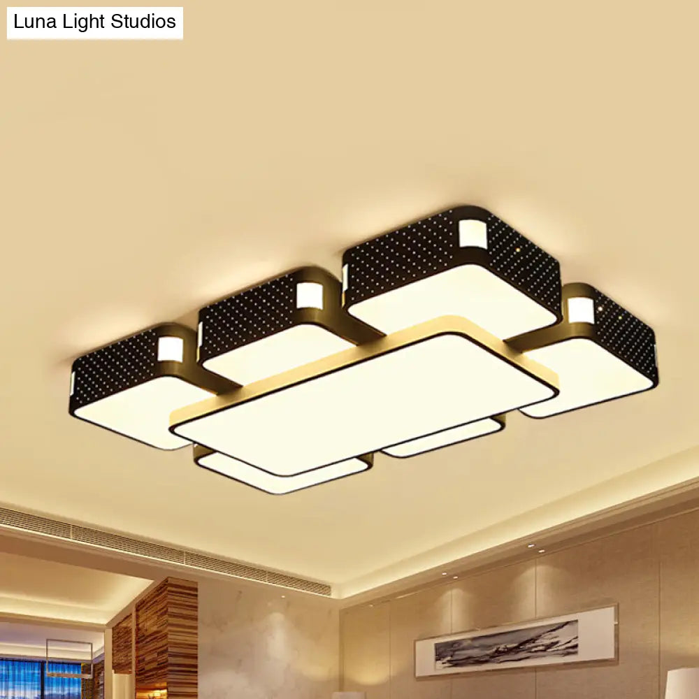 Modern Cube Flush Mount Lamp - 22/38/47 Acrylic Led Ceiling Light In Black/White