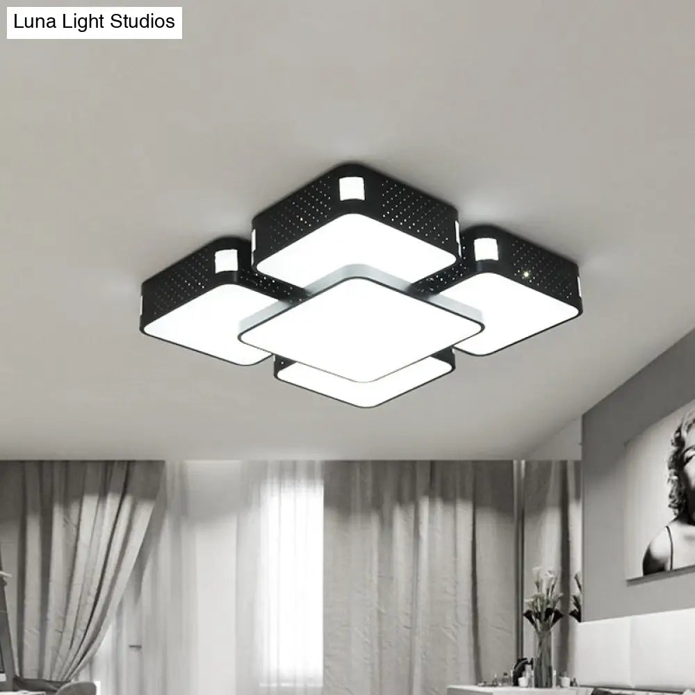 Modern Cube Flush Mount Lamp - 22/38/47 Acrylic Led Ceiling Light In Black/White Black / 22 Warm