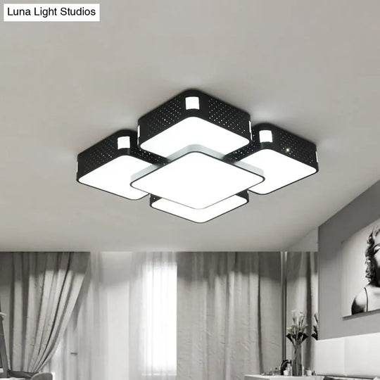 Modern Cube Flush Mount Lamp - 22/38/47 Acrylic Led Ceiling Light In Black/White Black / 22 Warm