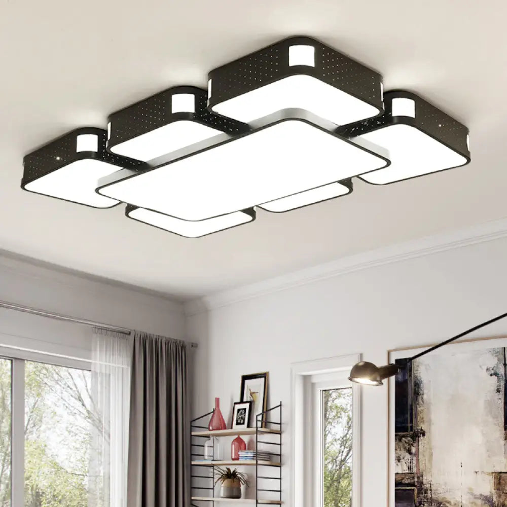 Modern Cube Flush Mount Lamp - 22’/38’/47’ Acrylic Led Ceiling Light In Black/White Black /