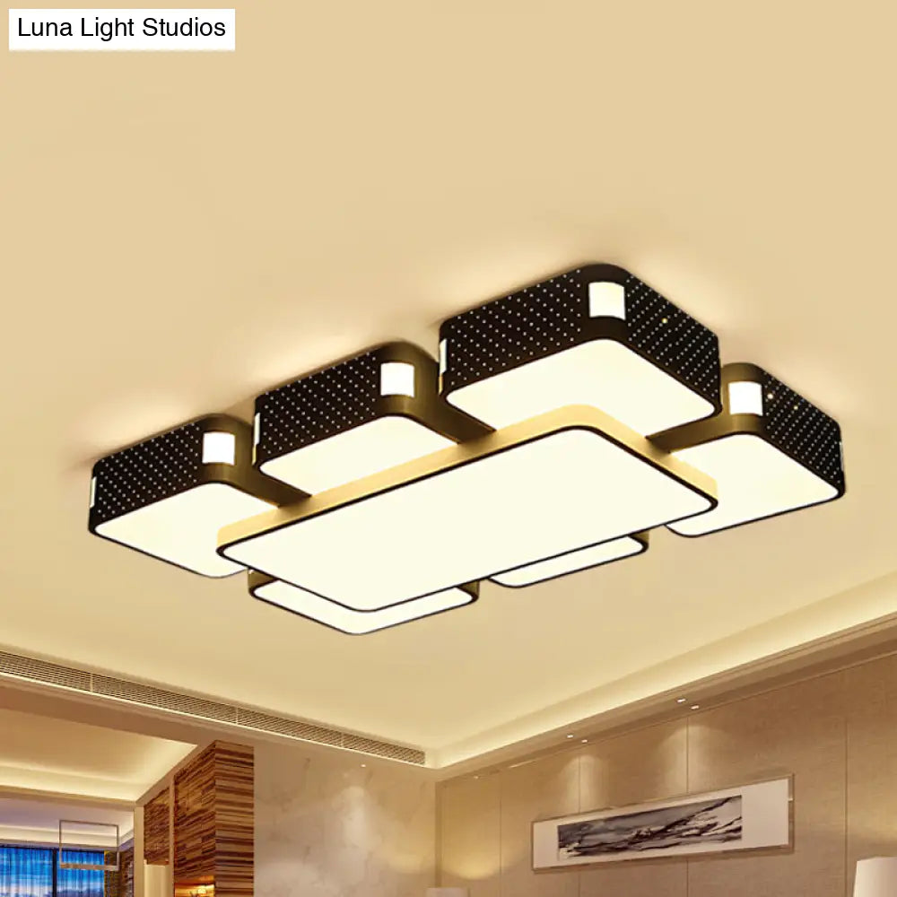 Modern Cube Flush Mount Lamp - 22’/38’/47’ Acrylic Led Ceiling Light In Black/White