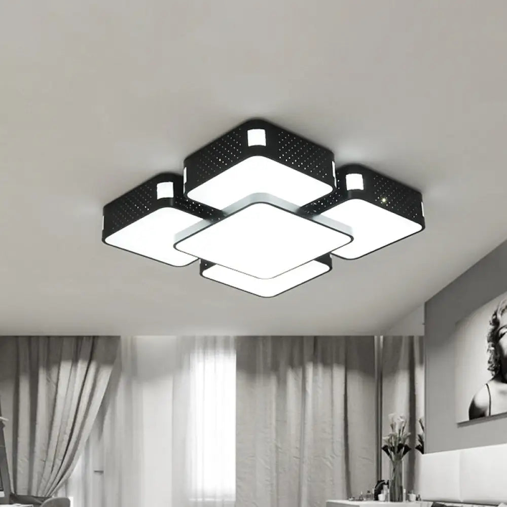 Modern Cube Flush Mount Lamp - 22’/38’/47’ Acrylic Led Ceiling Light In Black/White Black / 22’ Warm