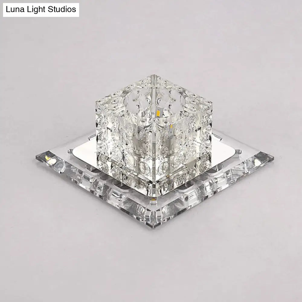 Modern Cubic Corridor Flushmount Led Ceiling Light With Clear Crystal