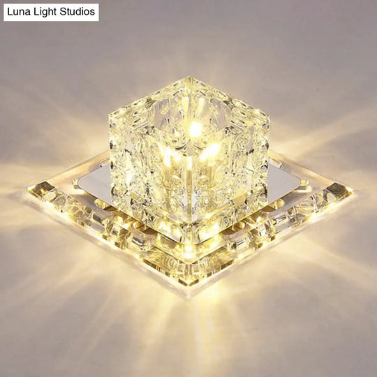 Modern Cubic Corridor Flushmount Led Ceiling Light With Clear Crystal / Warm