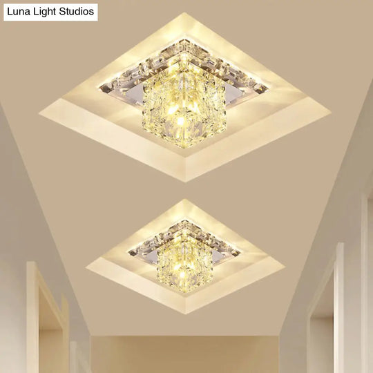 Modern Cubic Corridor Flushmount Led Ceiling Light With Clear Crystal