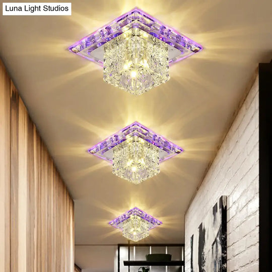 Modern Cubic Corridor Flushmount Led Ceiling Light With Clear Crystal