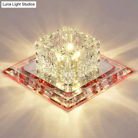 Modern Cubic Corridor Flushmount Led Ceiling Light With Clear Crystal / Red