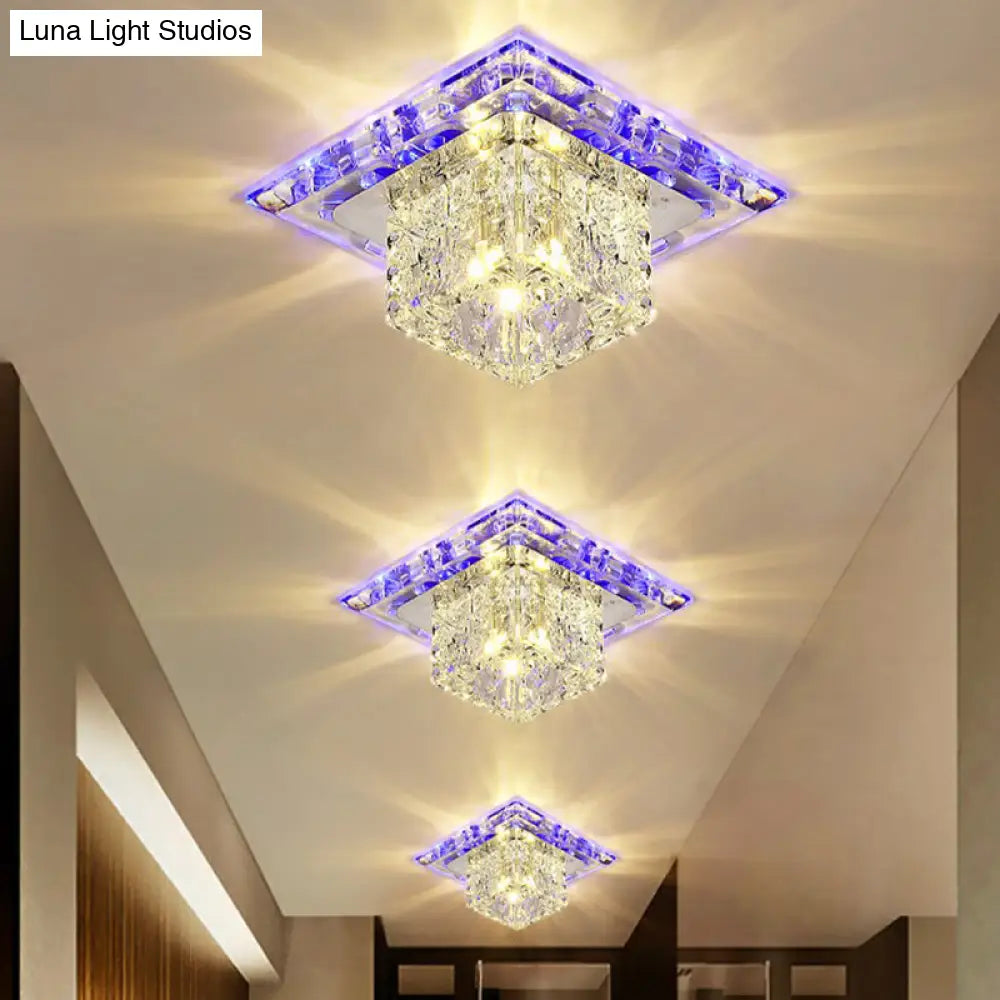 Modern Cubic Corridor Flushmount Led Ceiling Light With Clear Crystal