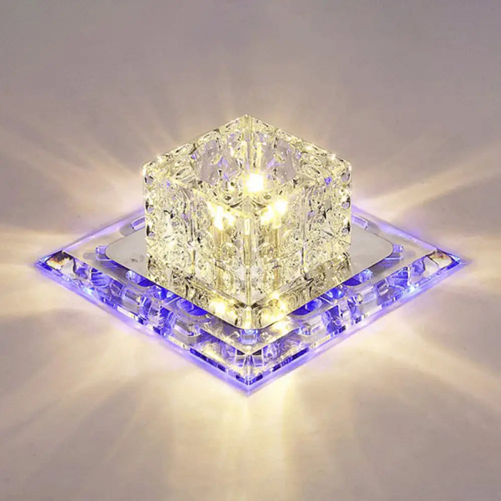 Modern Cubic Corridor Flushmount Led Ceiling Light With Clear Crystal / Blue