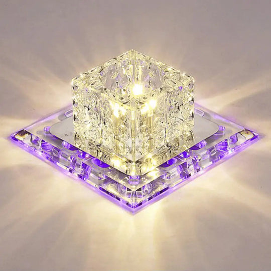 Modern Cubic Corridor Flushmount Led Ceiling Light With Clear Crystal / Purple