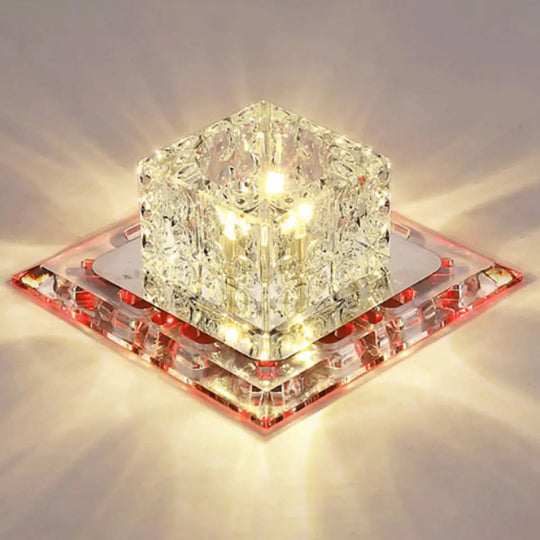 Modern Cubic Corridor Flushmount Led Ceiling Light With Clear Crystal / Red