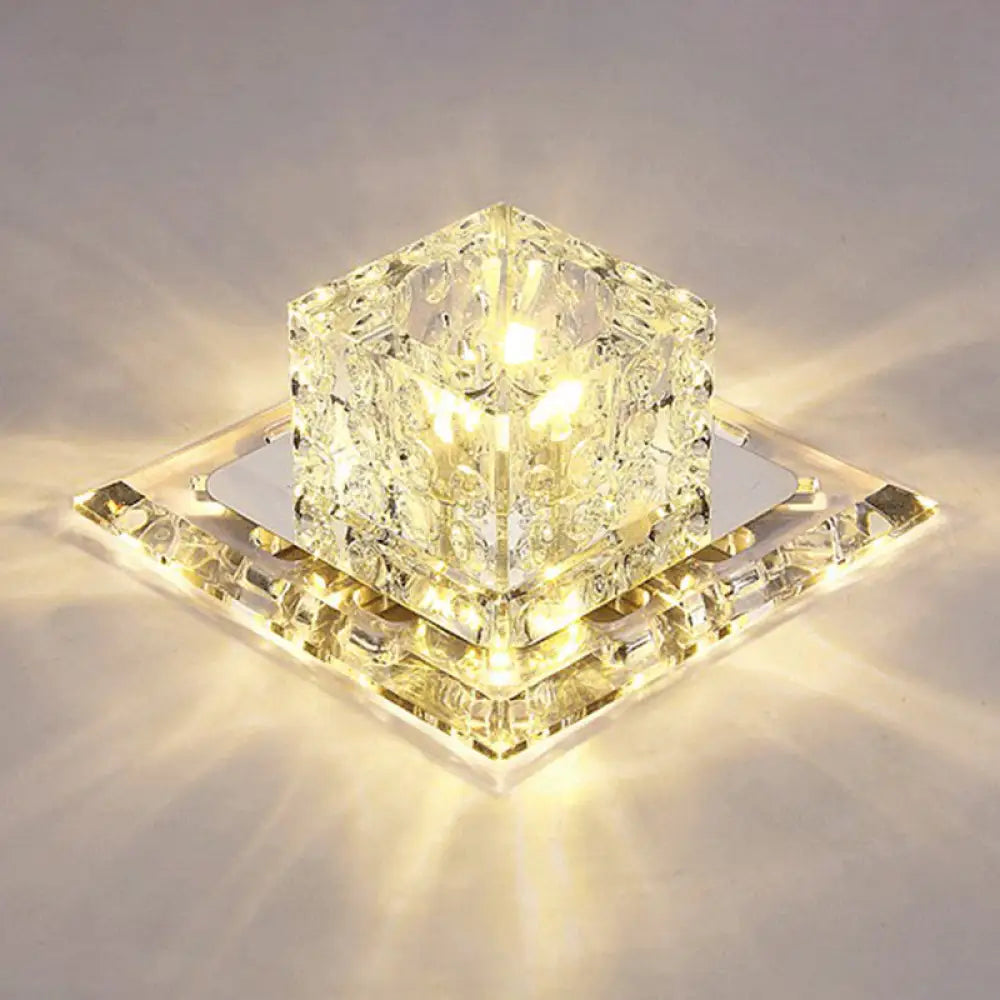 Modern Cubic Corridor Flushmount Led Ceiling Light With Clear Crystal / Warm