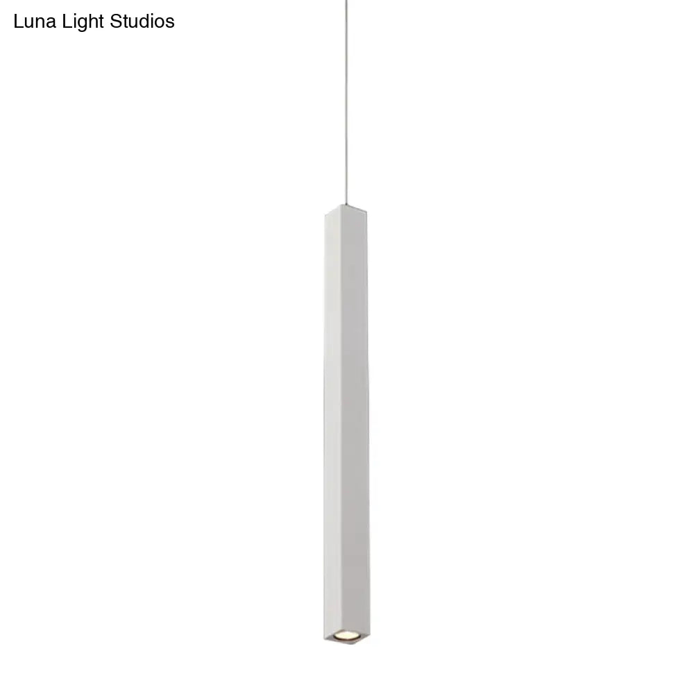 Modern Cuboid Ceiling Light - Single Head Metal Pendant Fixture For Living Room Black/White Led