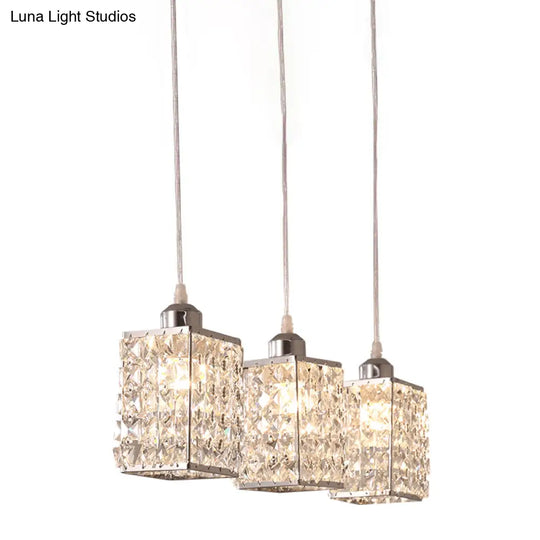 Modern Cuboid Crystal Kitchen Pendant With 3 Chrome Beveled Cut Heads