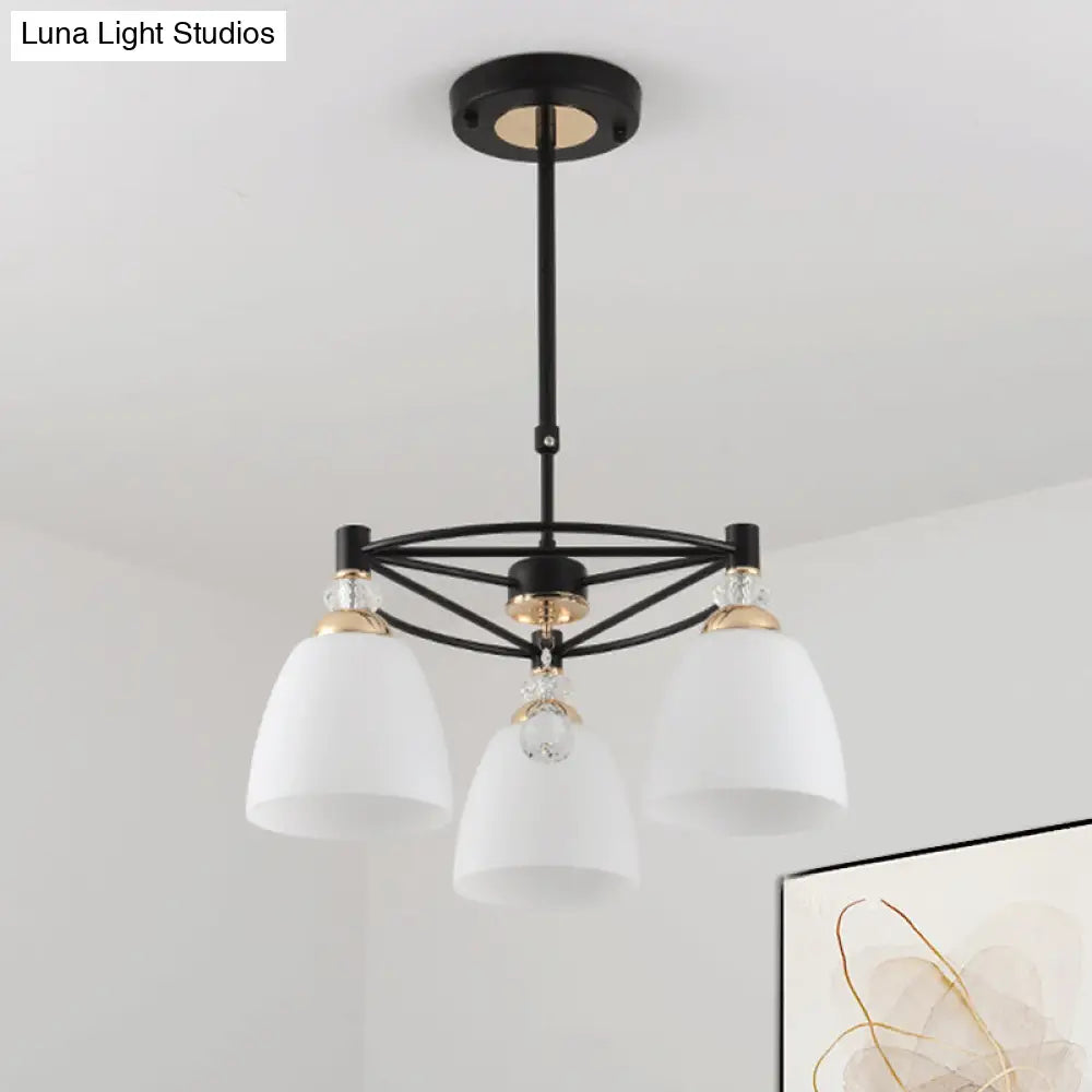 Contemporary Black Chandelier With Cream Glass And Crystal Droplets - 3/6 Lights For Living Room