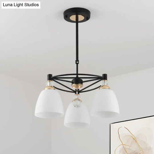 Contemporary Black Chandelier With Cream Glass And Crystal Droplets - 3/6 Lights For Living Room