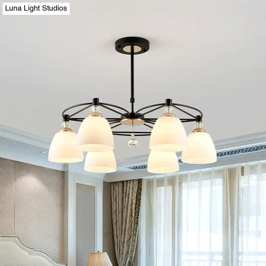 Contemporary Black Chandelier With Cream Glass And Crystal Droplets - 3/6 Lights For Living Room