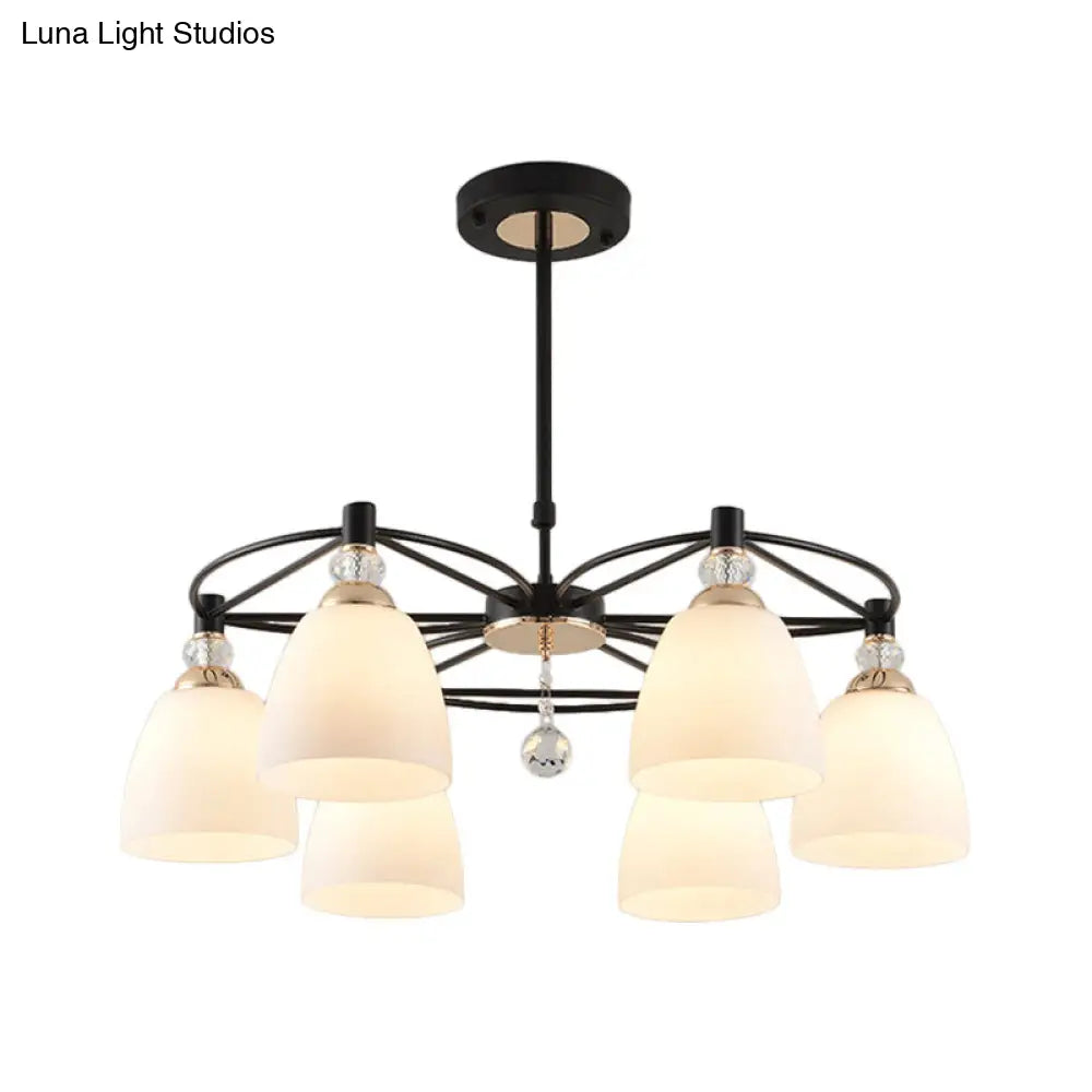 Contemporary Black Chandelier With Cream Glass And Crystal Droplets - 3/6 Lights For Living Room