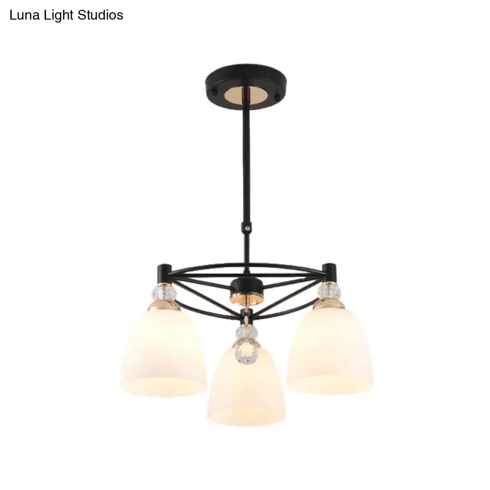 Contemporary Black Chandelier With Cream Glass And Crystal Droplets - 3/6 Lights For Living Room