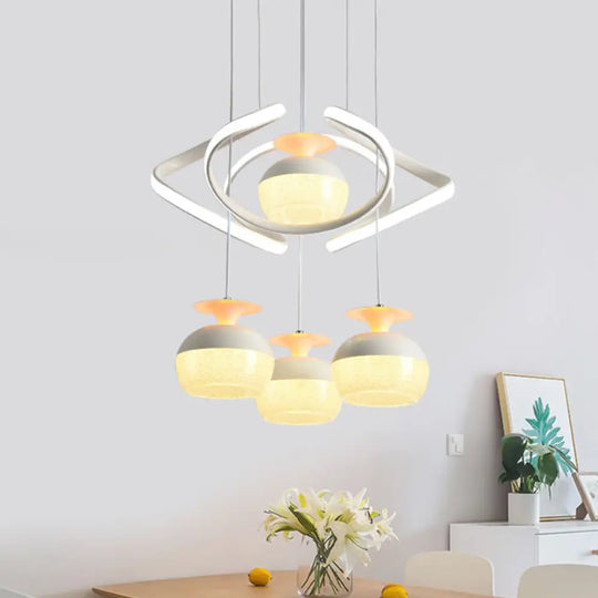 Modern Cup Shape Pendant: Acrylic 4-Head Led Suspension Light For Dining Room White With Twisted