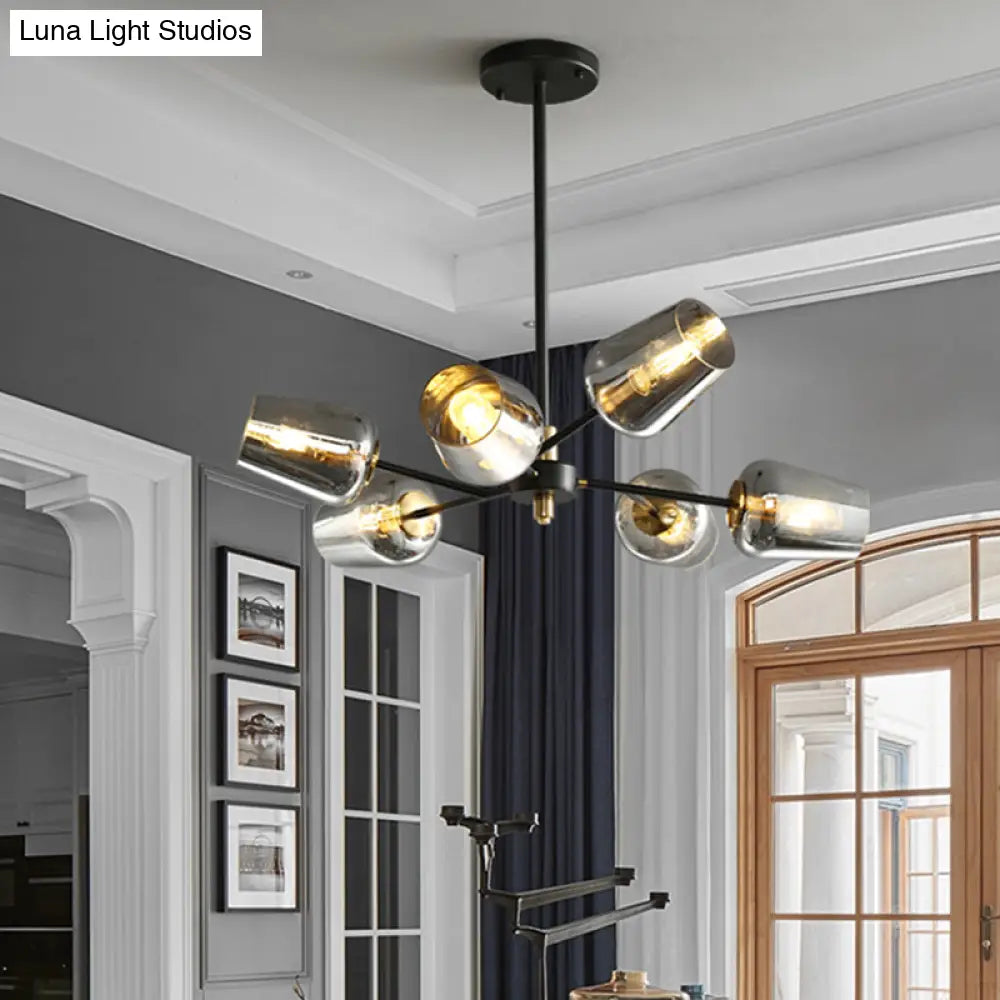 Modern Cup Shaped Chandelier With Clear/Smoke Gray Glass - 6/9 Lights Bedroom Lighting Black