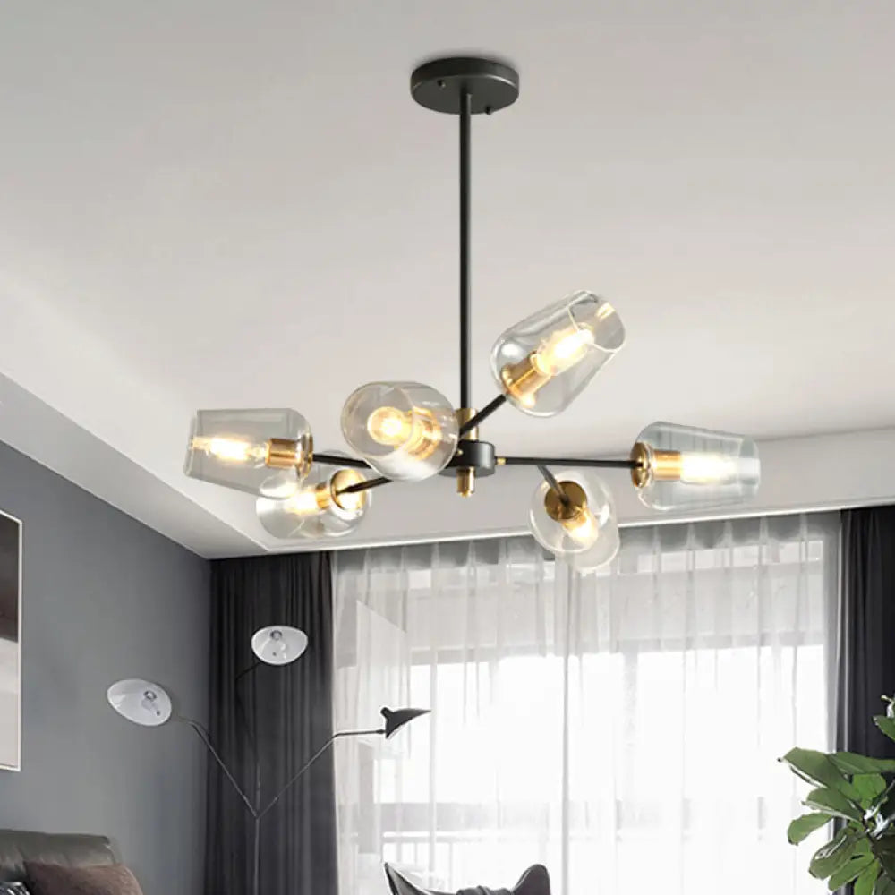 Modern Cup Shaped Chandelier With Clear/Smoke Gray Glass - 6/9 Lights Bedroom Lighting Black