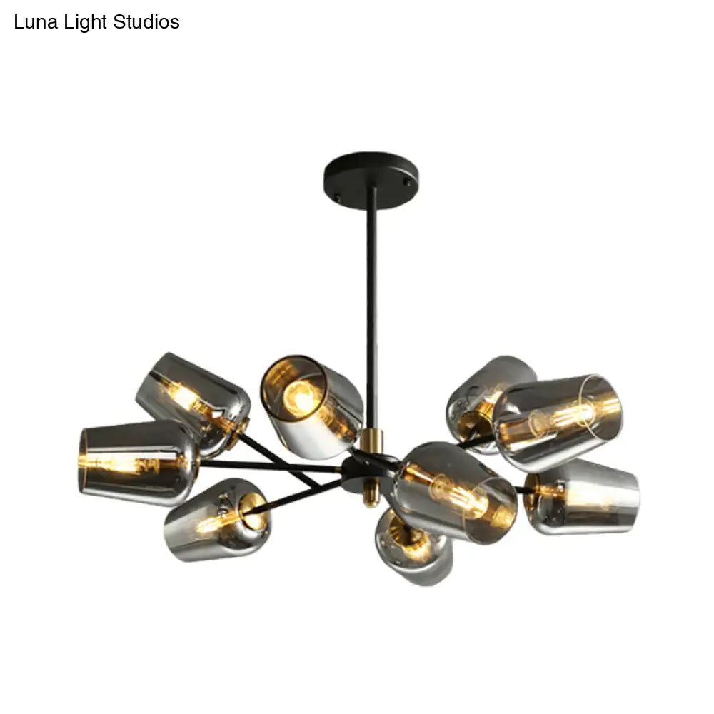 Modern Cup Shaped Chandelier With Clear/Smoke Gray Glass - 6/9 Lights Bedroom Lighting Black