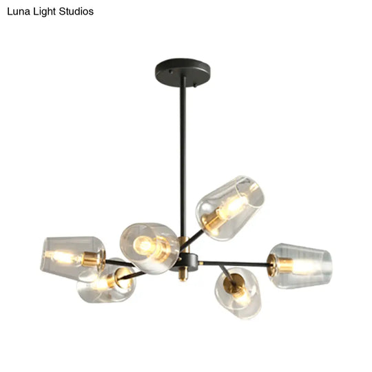 Modern Cup Shaped Chandelier With Clear/Smoke Gray Glass - 6/9 Lights Bedroom Lighting Black