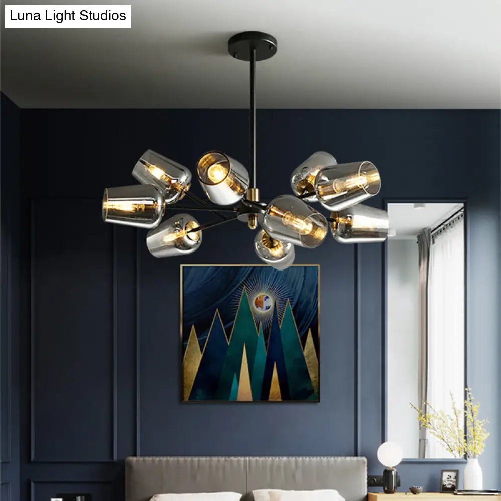 Modern Cup Shaped Chandelier With Clear/Smoke Gray Glass - 6/9 Lights Bedroom Lighting Black