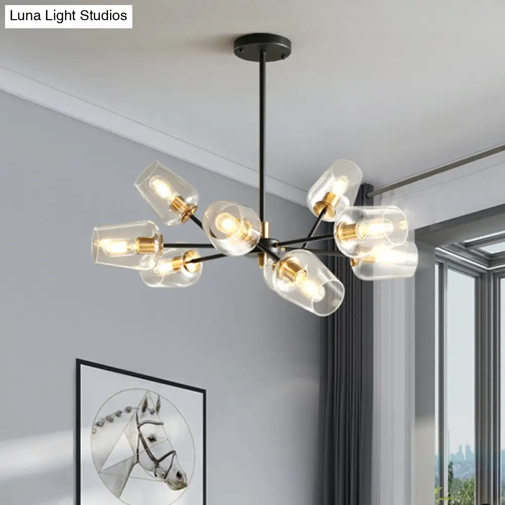 Modern Cup Shaped Chandelier With Clear/Smoke Gray Glass - 6/9 Lights Bedroom Lighting Black