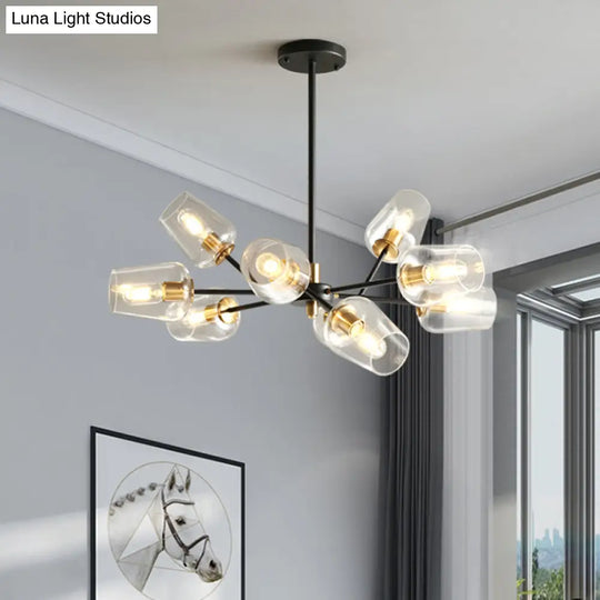 Modern Cup Shaped Chandelier With Clear/Smoke Gray Glass - 6/9 Lights Bedroom Lighting Black