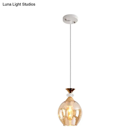 Sleek Cup-Shape Modern Pendant With Grey/Blue/Amber Dimpled Glass - 1 Light Hanging Fixture Amber