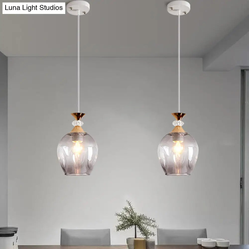 Sleek Cup-Shape Modern Pendant With Grey/Blue/Amber Dimpled Glass - 1 Light Hanging Fixture