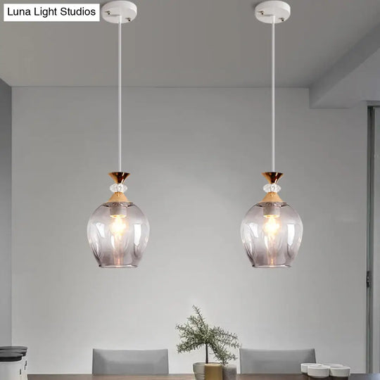 Sleek Cup-Shape Modern Pendant With Grey/Blue/Amber Dimpled Glass - 1 Light Hanging Fixture